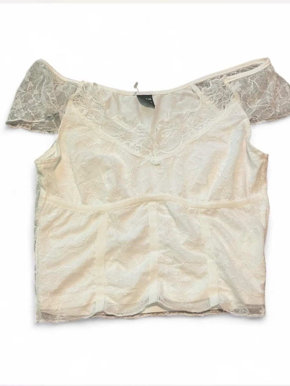 SHEIN Cream Lace Off-Shoulder Crop Top